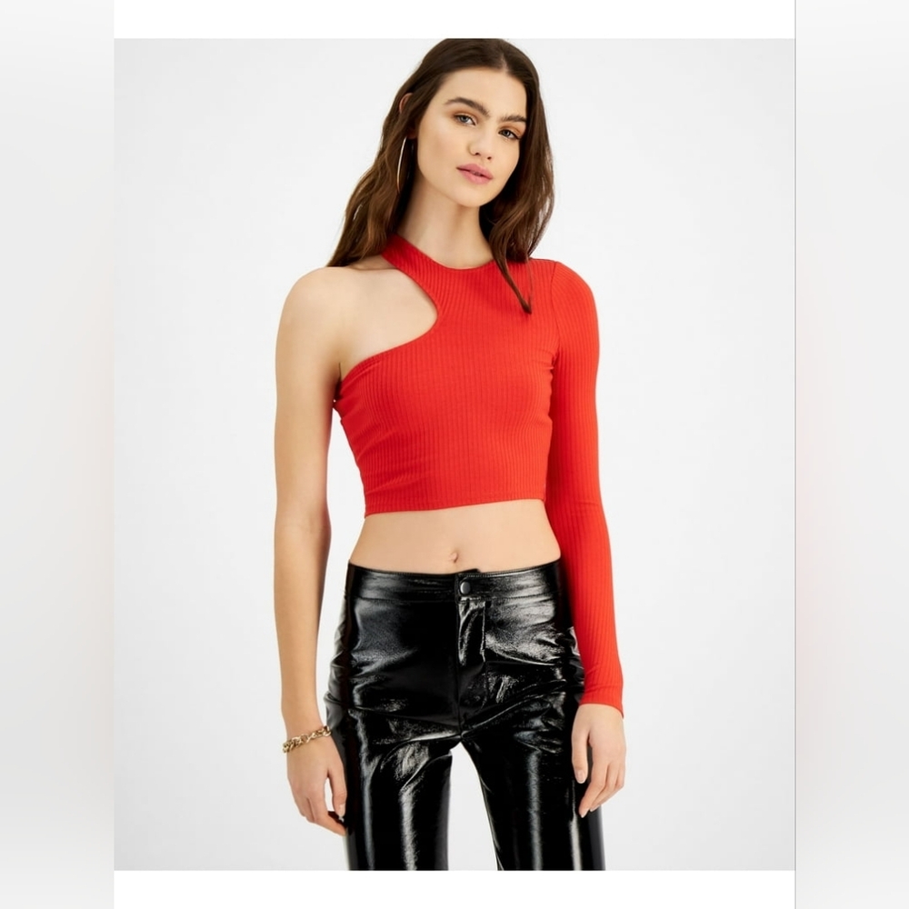 Bar III Red One-Shoulder Crop Top Junior SZ M  16" Pit To Pit